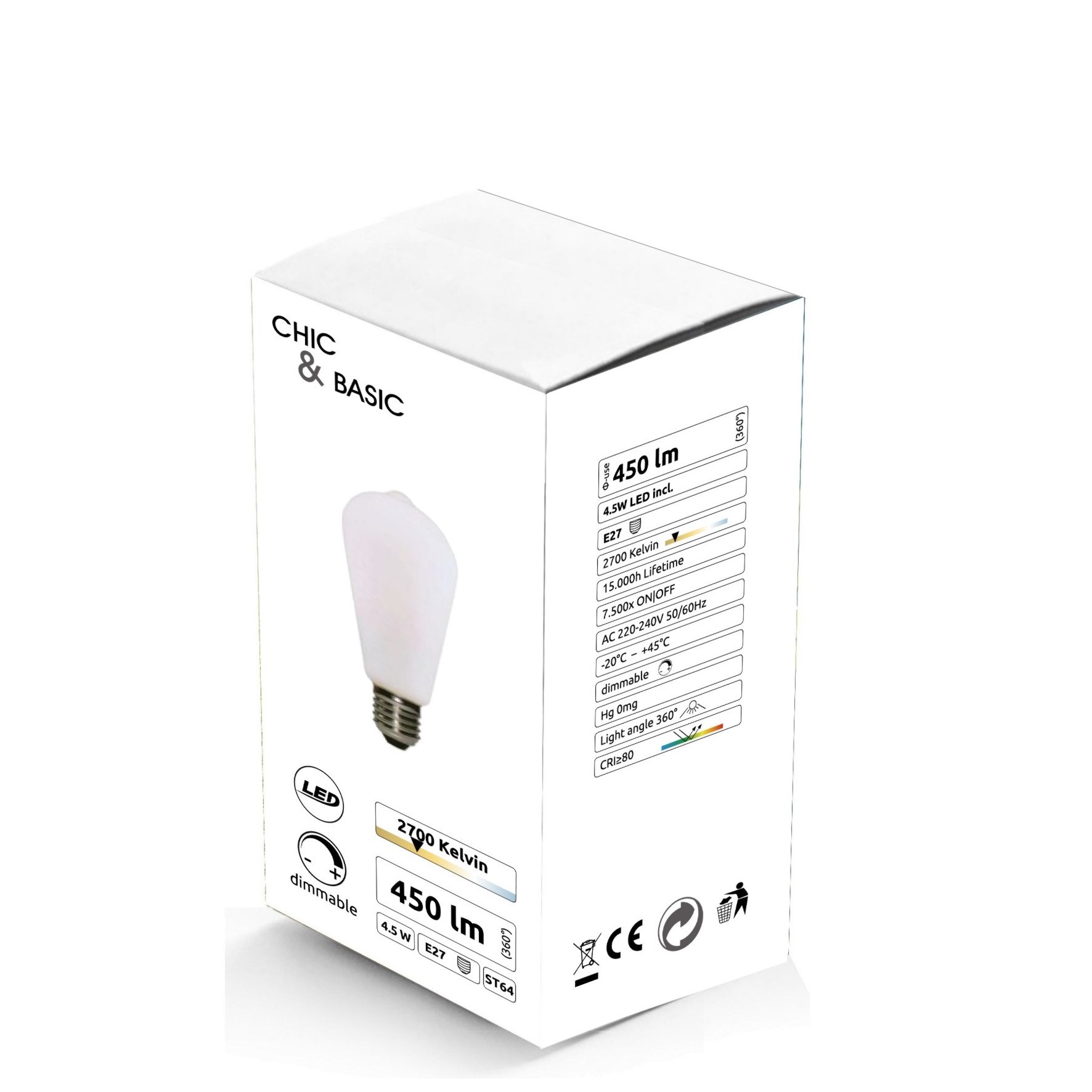 [C720] C720 - E27/ST64 -4,5W - 450 lm - Dim. -2700°K - Milky