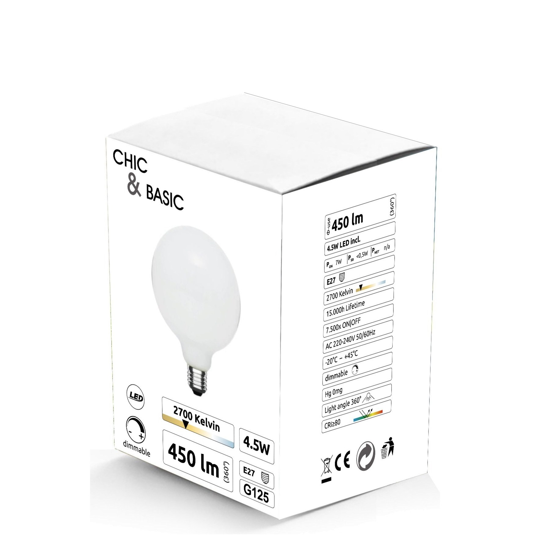 [C920] C920 - E27/G125 - 4,5W - 450 lm - Dim. - 2700°K - Milky