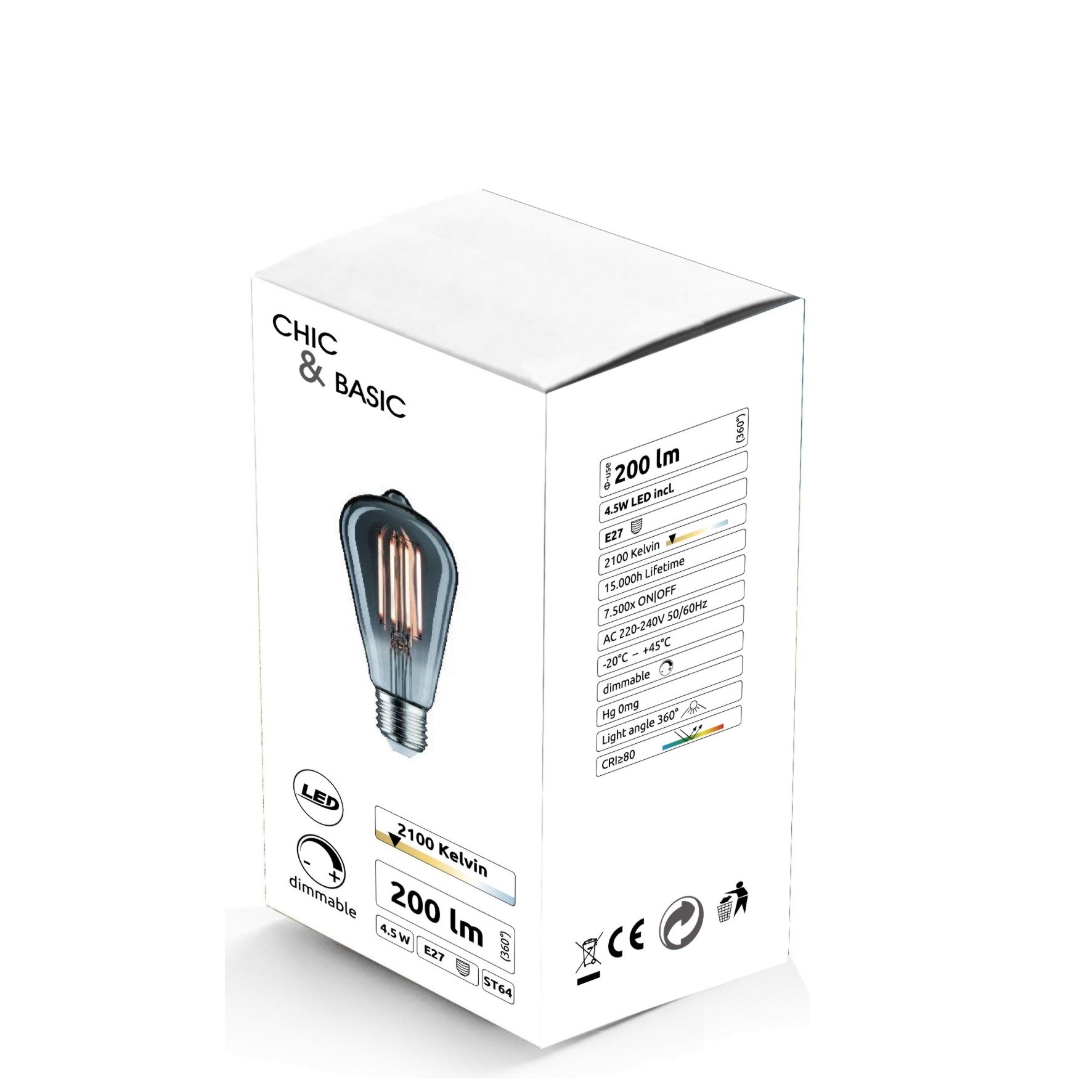 [C721] C721 - E27/ST64 -4,5W - 450 lm - Dim. -2100°K - Smoky