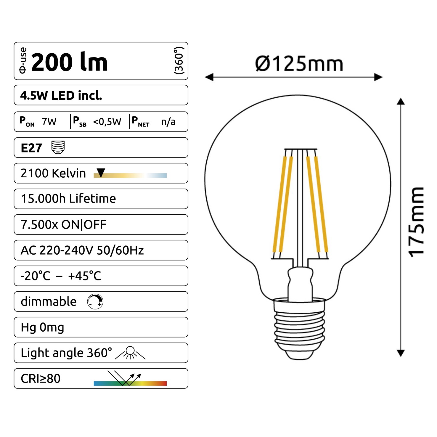 [C921] C921 - E27/G125 - 4,5W - 450 lm - Dim. - 2100°K - Smoky