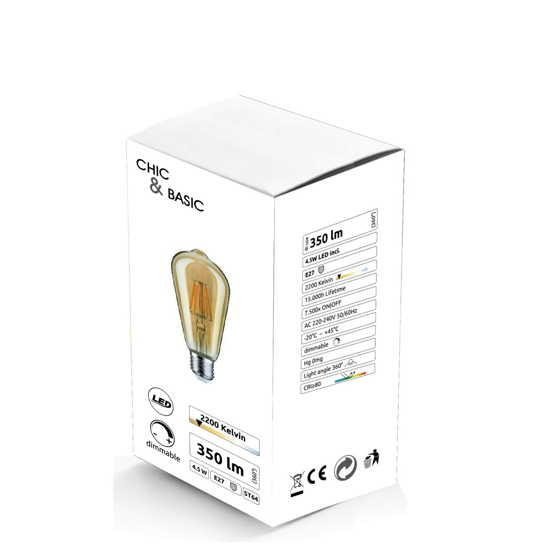 [C722] C722 - E27/ST64 -4,5W - 450 lm - Dim. -2200°K - Vintage