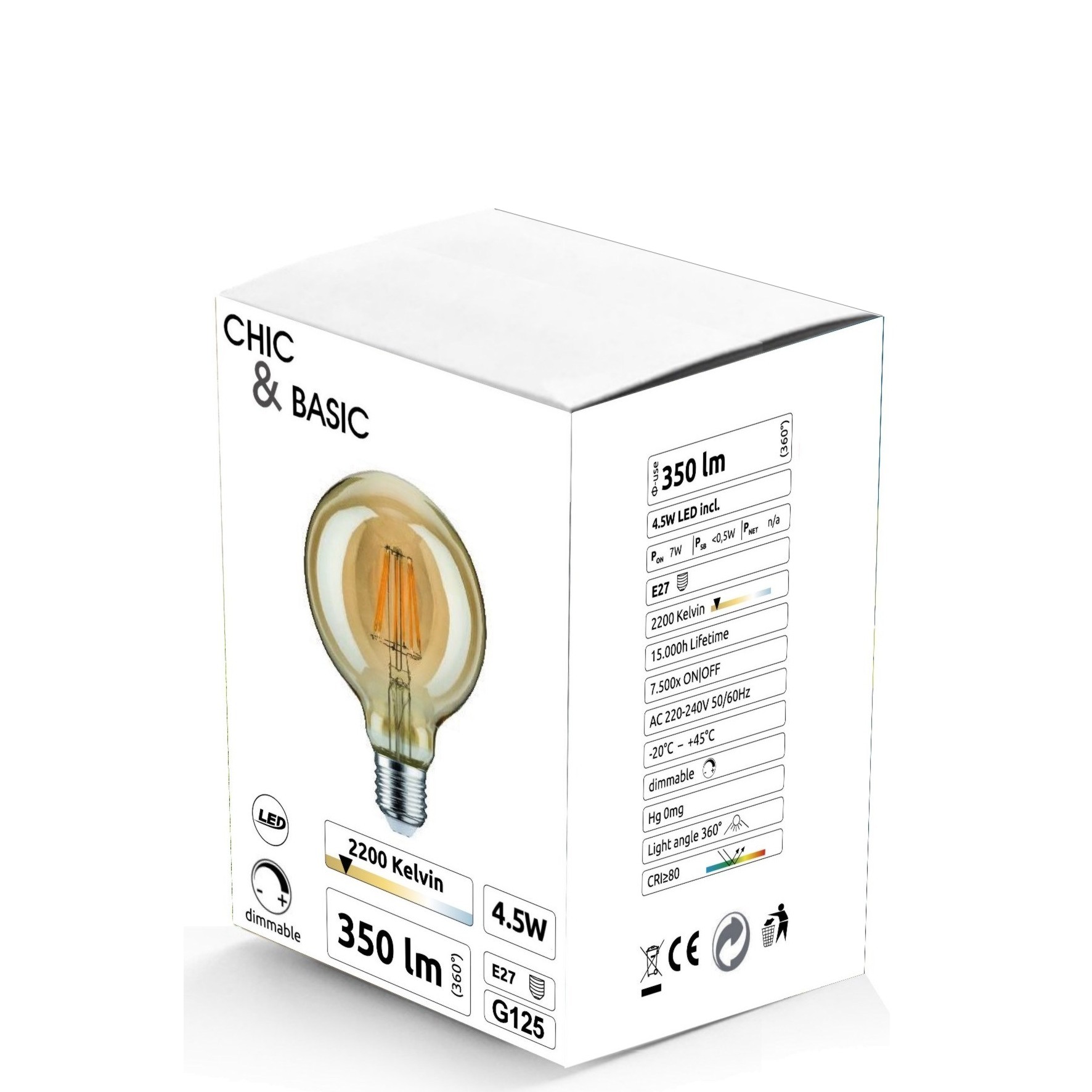 [C922] C922 - E27/G125 - 4,5W - 450 lm - Dim. - 2200°K - Vintage