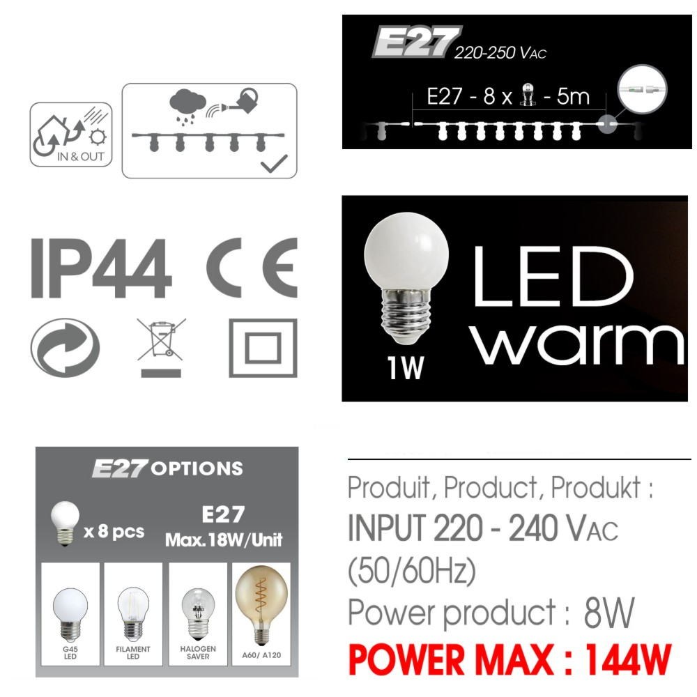 [63045] B001 - Guirlande 5m 8xE27 Multicolor