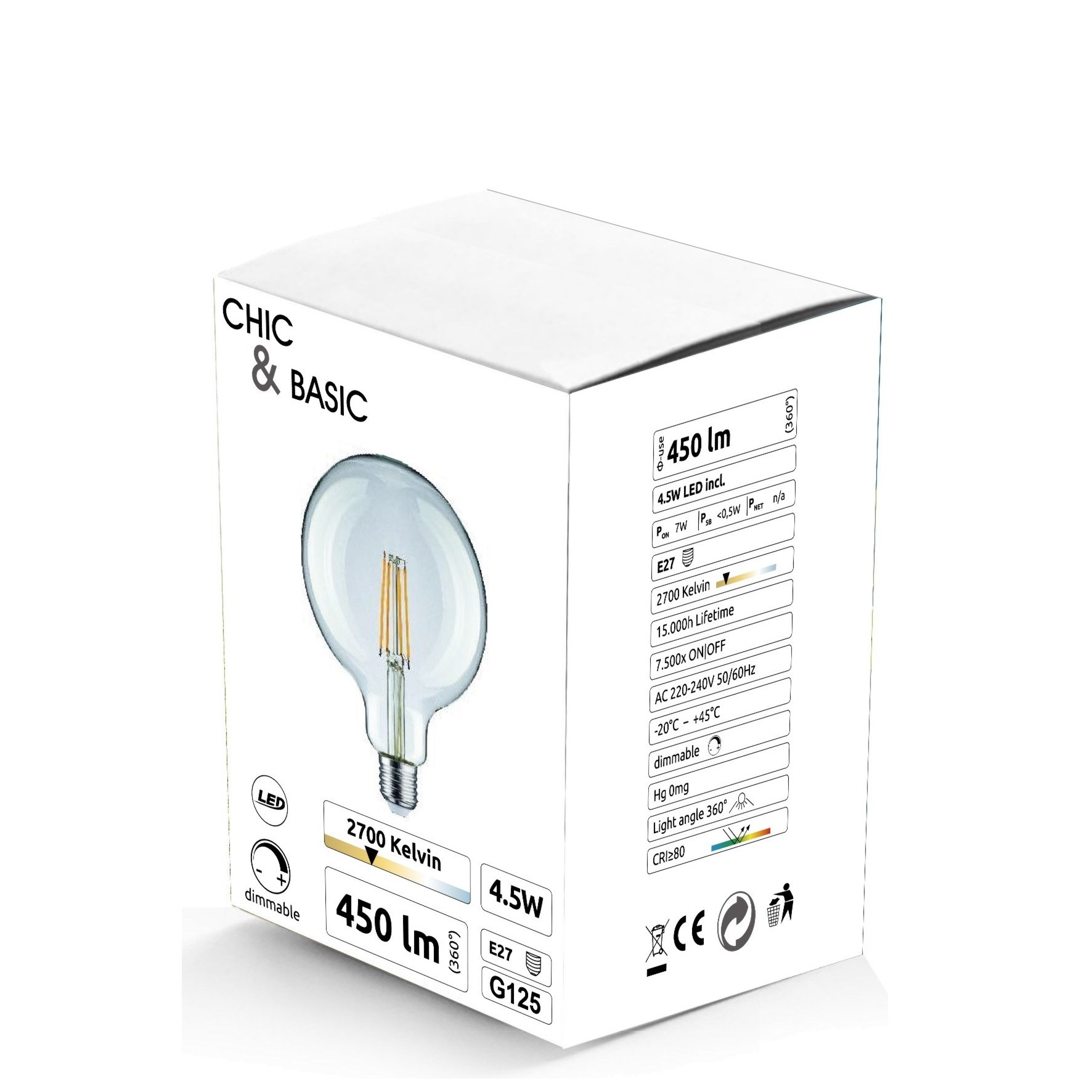 [C923] C923 - E27/G125 - 4,5W - 450 lm - Dim. - 2700°K - Clear