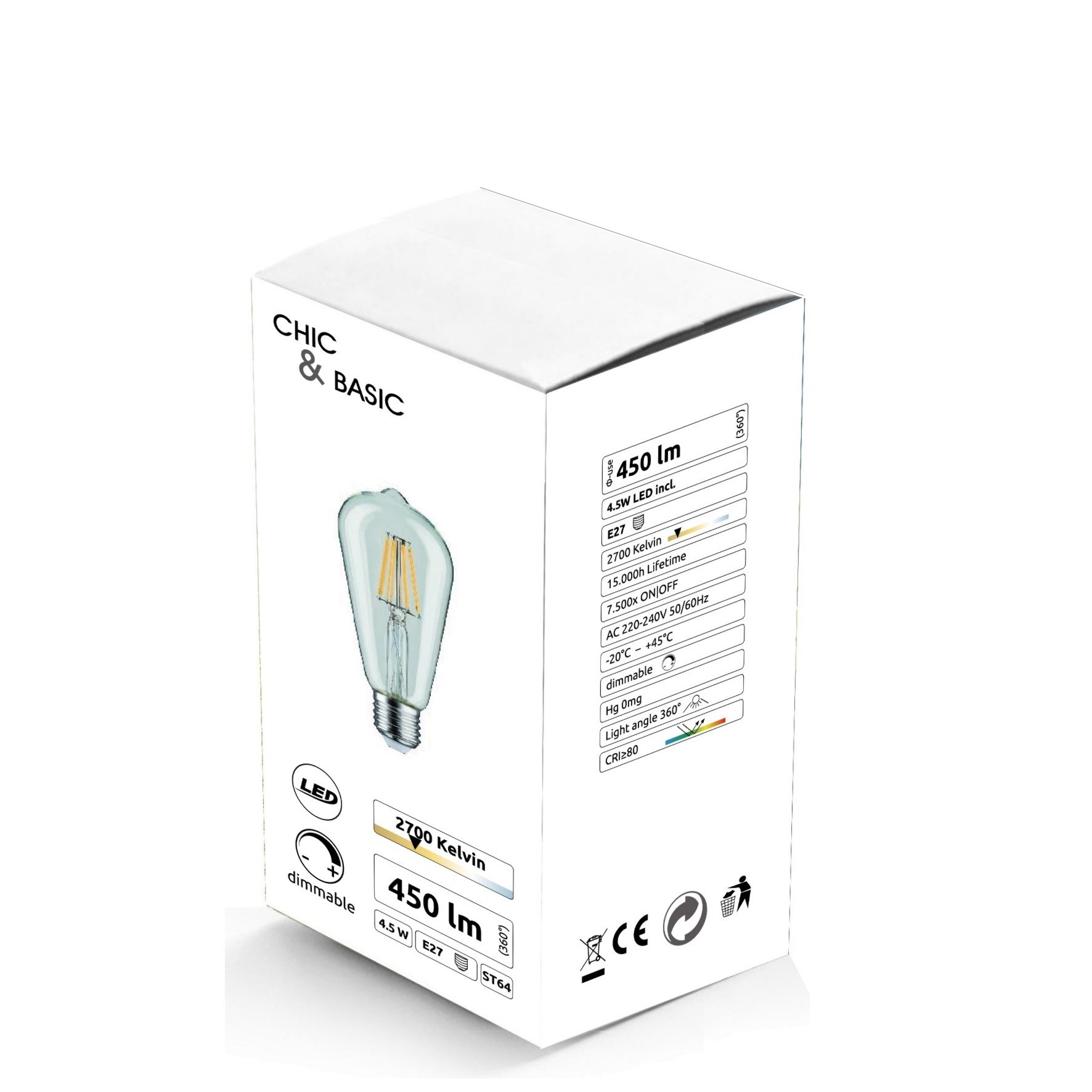 [C723] C723 - E27/ST64 - 4,5W - 450 lm - Dim. -2700°K - Clear