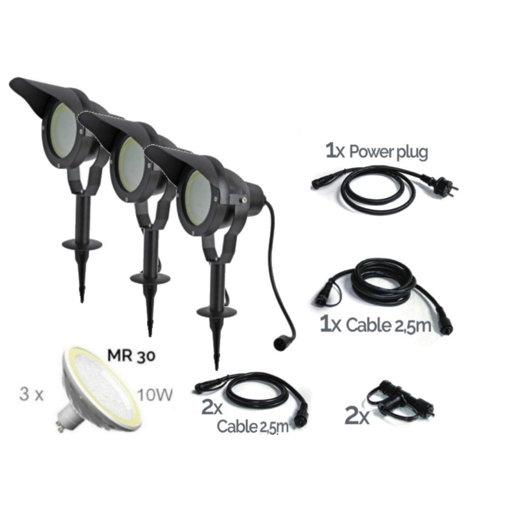 [68350] 3636-Set3 - Set 3 Projecteur à Piquer Noir 10W