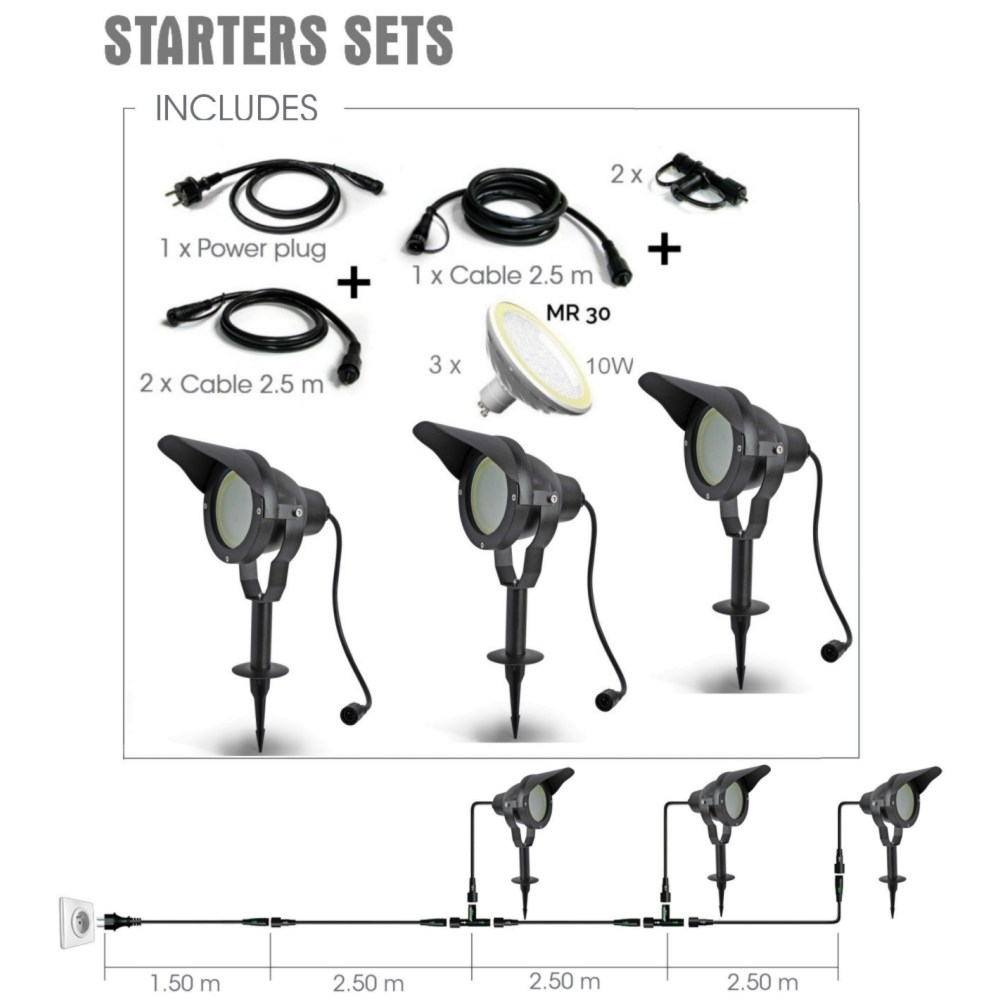 [68350] 3636-Set3 - Set 3 Projecteur à Piquer Noir 10W