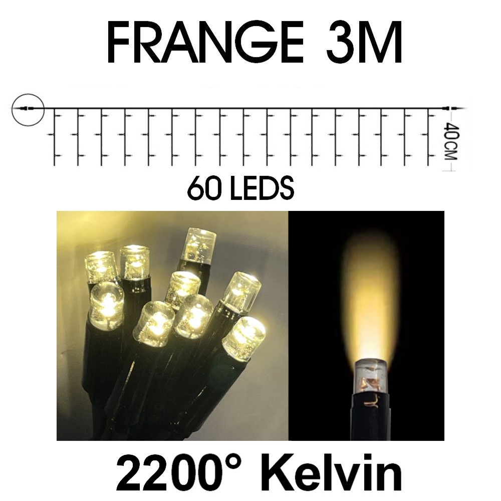 [9540] EXTENSION - Frange courte 60 LEDS (Fixe) - L 3 m x H 40 cm -  Fil Noir - Blanc Chaud 2200°K