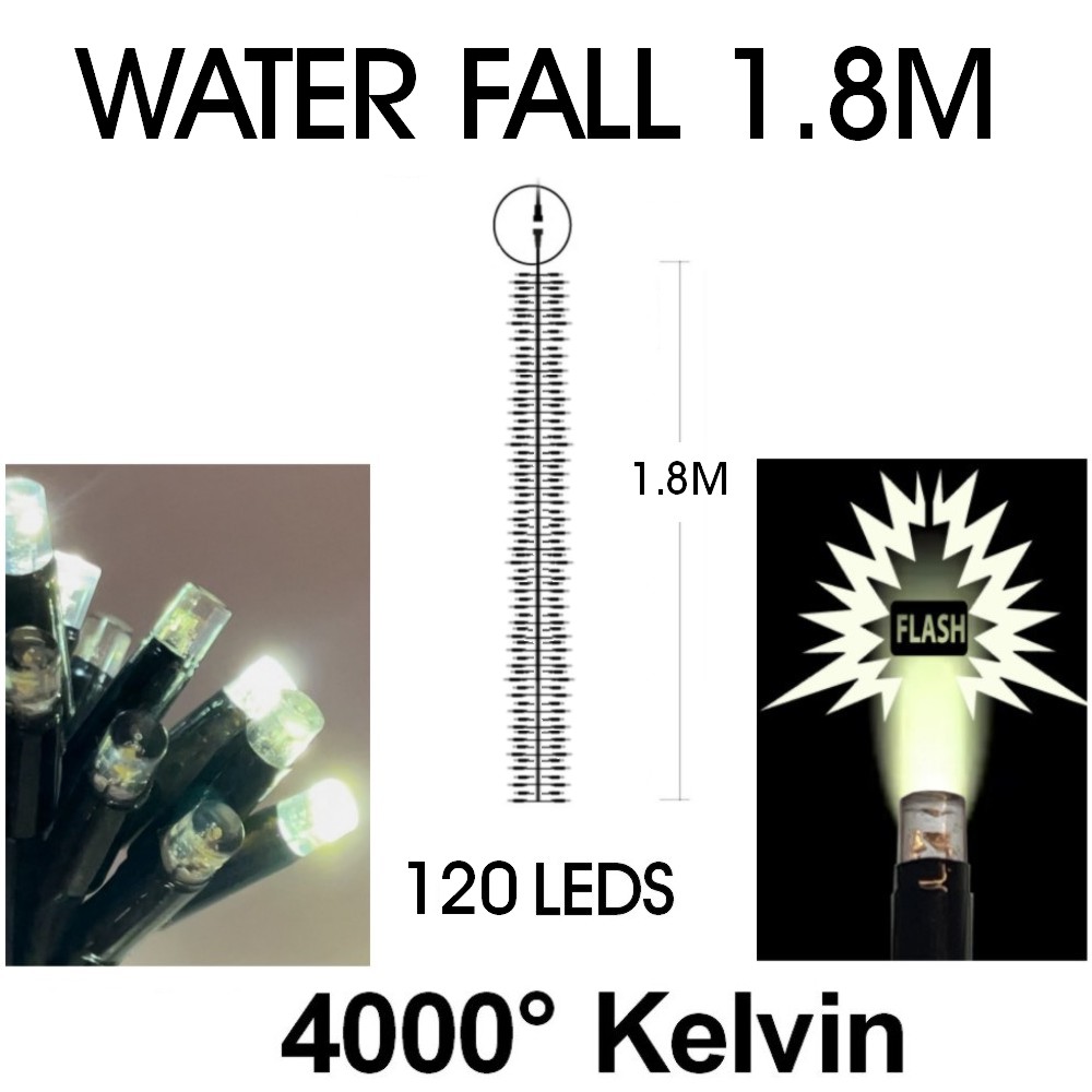 [9572] EXTENSION - Water Fall 120 LEDS (Progressif) - Ht. 1,80 m x 20 cm -  Fil Noir - Blanc Chaud 4000°K