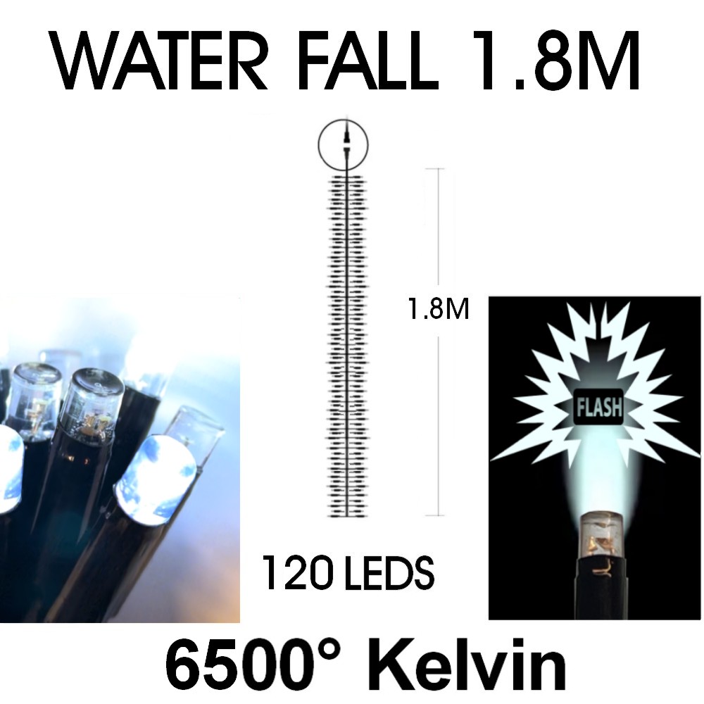 [9573] EXTENSION - Water Fall 120 LEDS (Progressif) - Ht. 1,80 m x 20 cm -  Fil Noir - Blanc Froid  6500°K