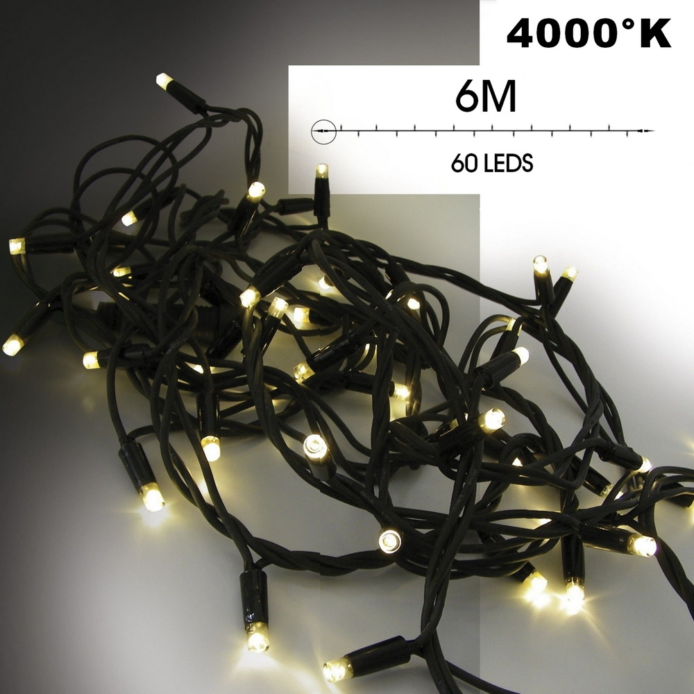 [9522] 9522 - EXTENSION - Guirlande 60 LEDS (Flash) - 6 m - Fil Noir - Blanc Chaud 4000°K
