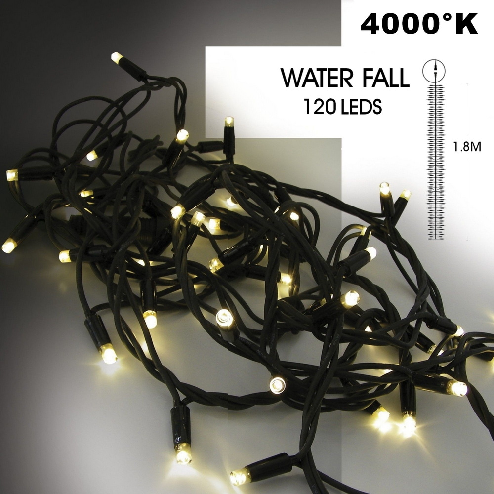 [9572] 9572 - EXTENSION - Water Fall 120 LEDS (Progressif) - Ht. 1,80 m x 20 cm -  Fil Noir - Blanc Chaud 4000°K