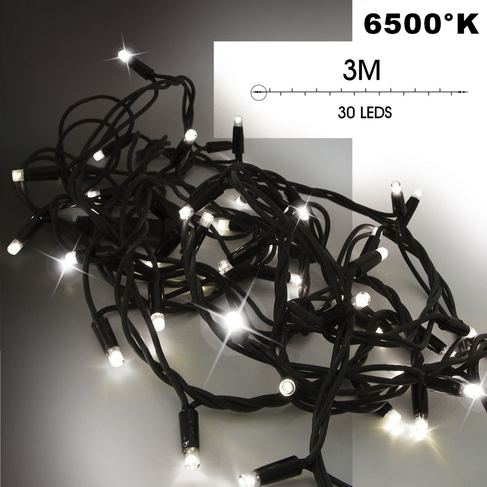 [9513] 9513 - EXTENSION - Guirlande 30 LEDS (Flash) - 3 m - Fil Noir - Blanc Froid 6500°K