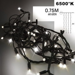 [9553] 9553 - EXTENSION - Rideau long 60 LEDS (Flash) - Larg. 0,75m x Ht 200cm - Fil Noir - Blanc Froid 6500°K