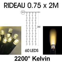 [9550] 9550 - EXTENSION - Rideau long 60 LEDS (fixe) - Larg. 0,75m x Ht 200cm - Fil Noir - Blanc Chaud 2200°K