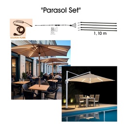 [1014] 1014 - Kit Parasol Filiare 230/24V : 4 Bandeau Lumineux Silicone -1cm x 1,15 m + Telc.