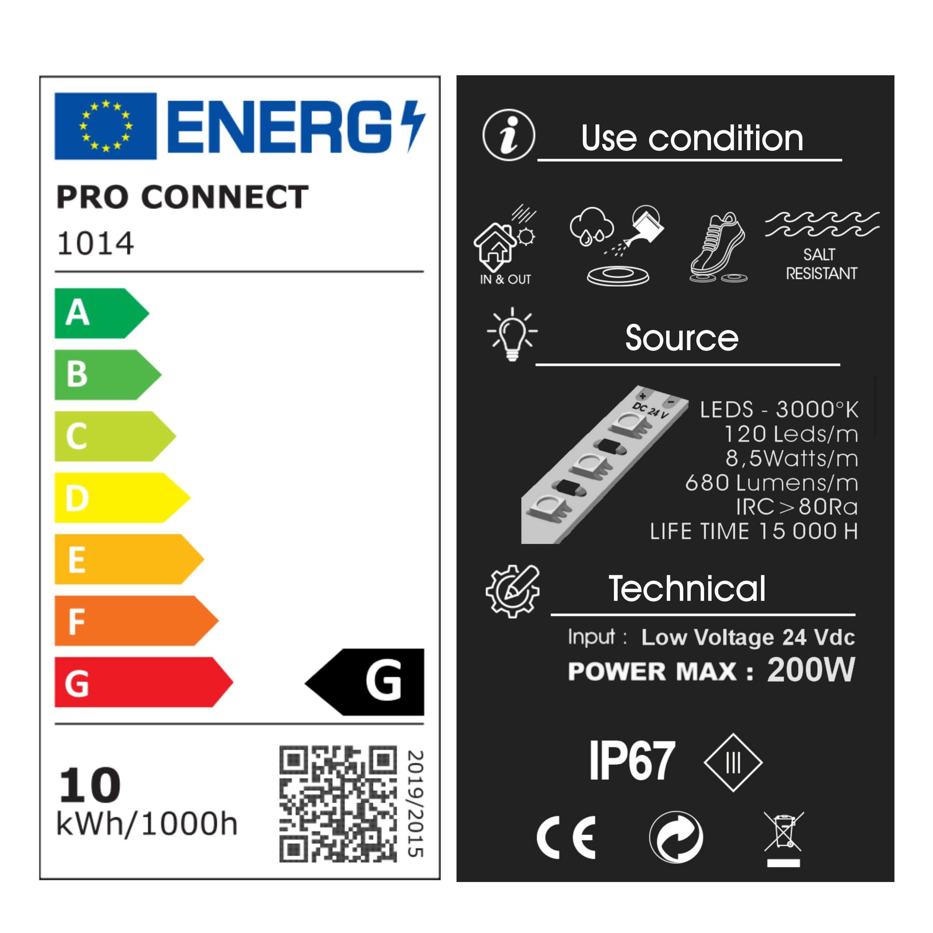 [1014] 1014 - Kit Parasol : 4 Bandeau Lumineux Silicone -1cm x 1,2 m + Telc.