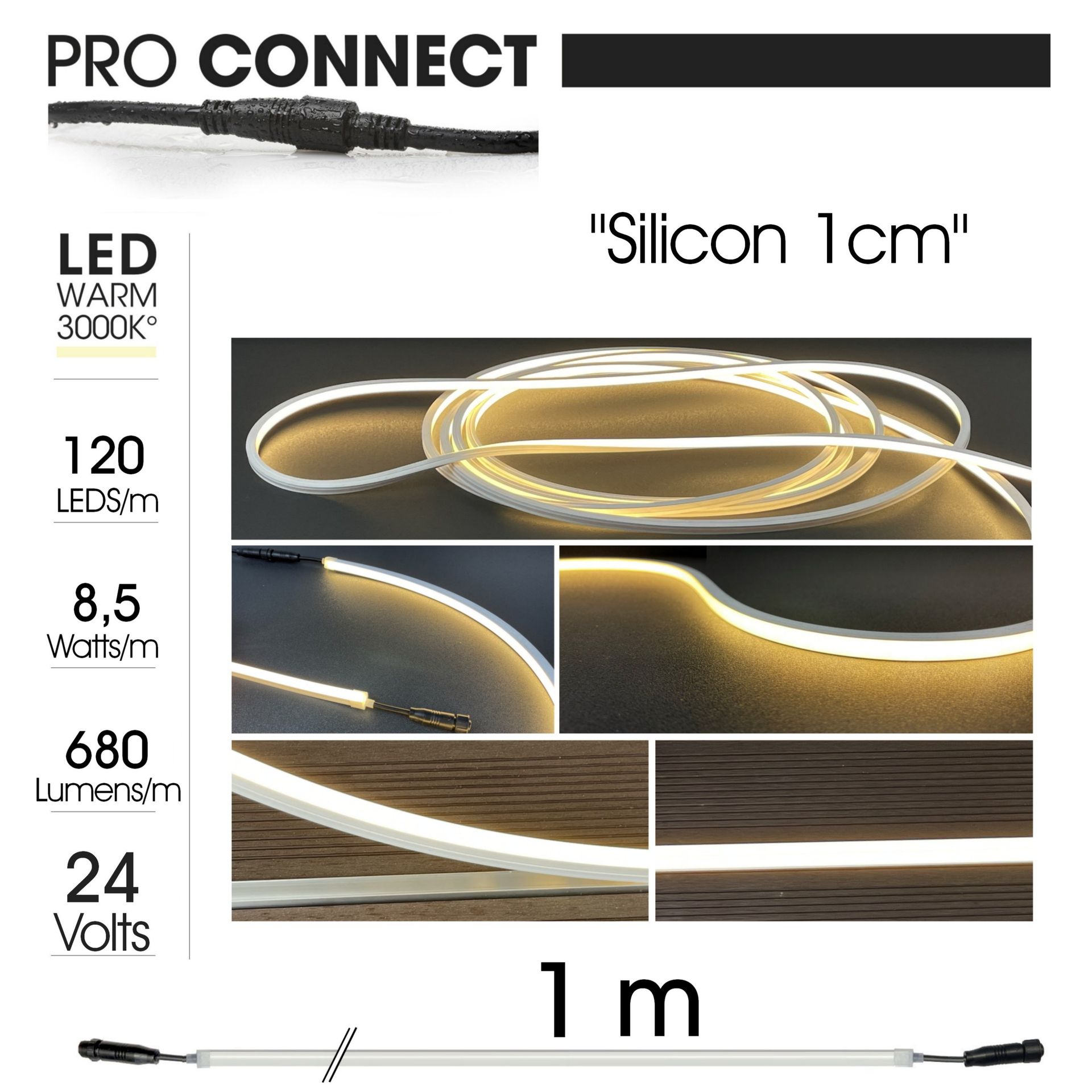 [1116] 1116 - Ext. Bandeau Lumineux Silicone - 1cm x 1 m - 3000°K