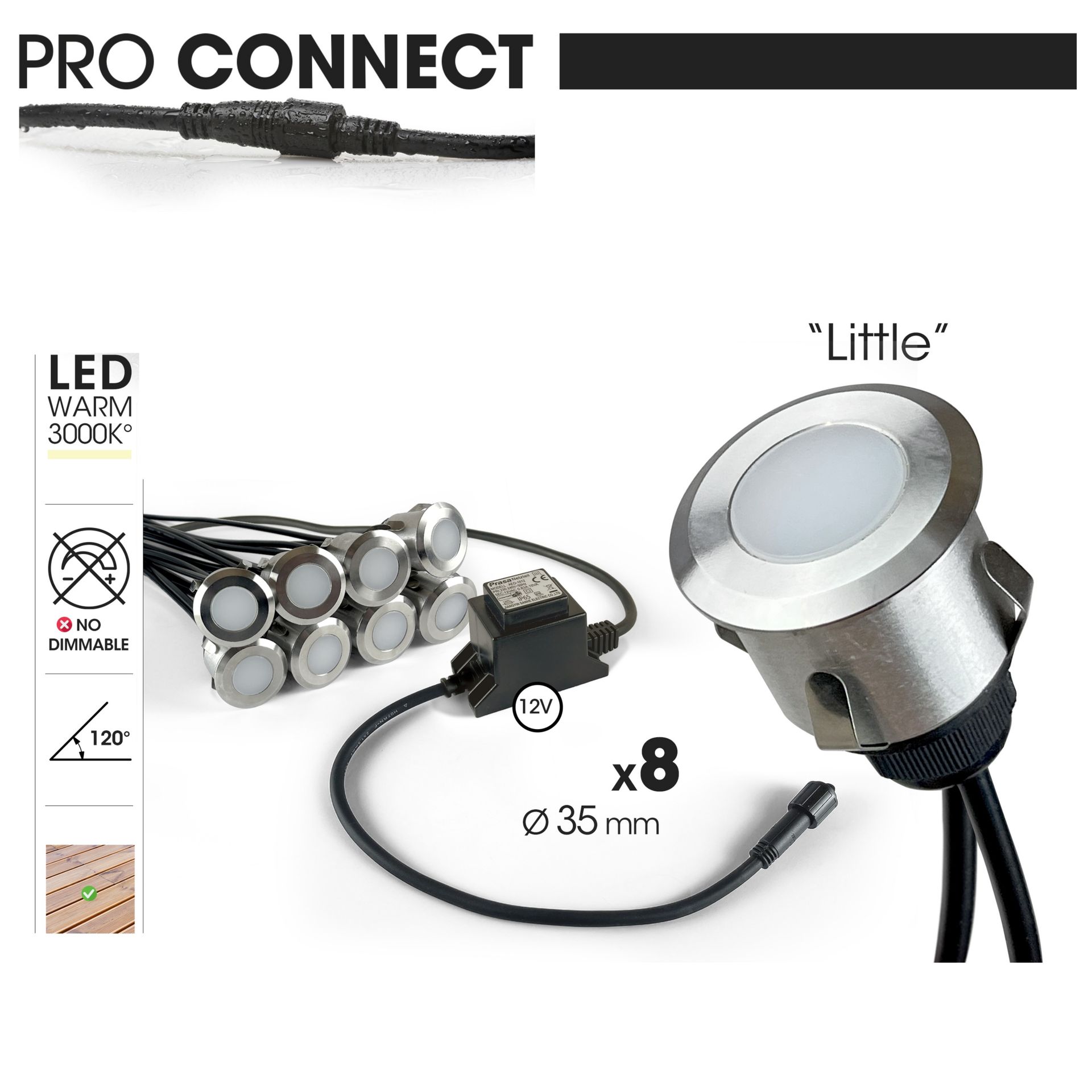 [2016] 2016 - Kit 8 mini spot encastré bois Ø3,5cm + Trsf 12V