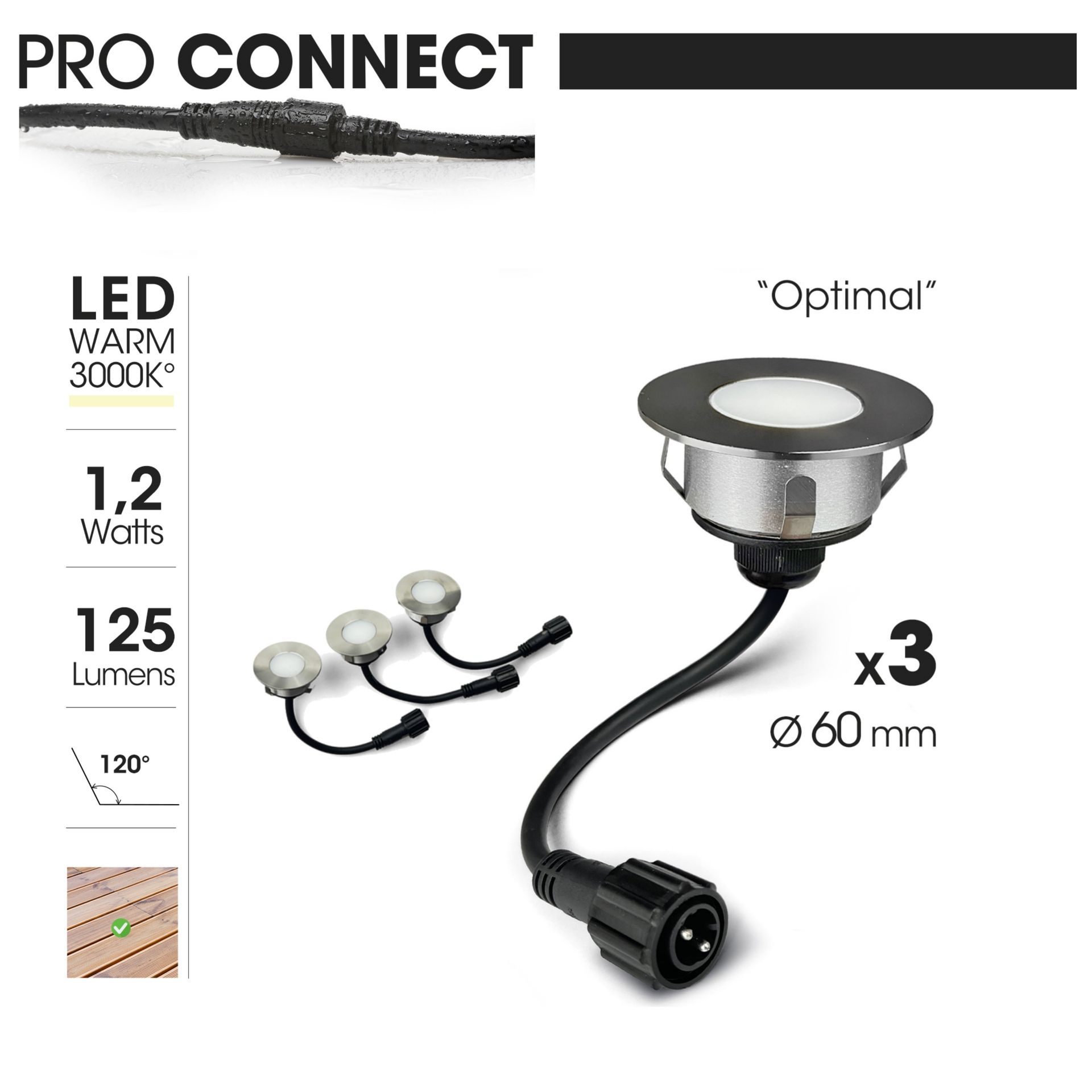 [2036] 2036 - 3 Spots encastrés pour bois Ø6cm - 3000°K