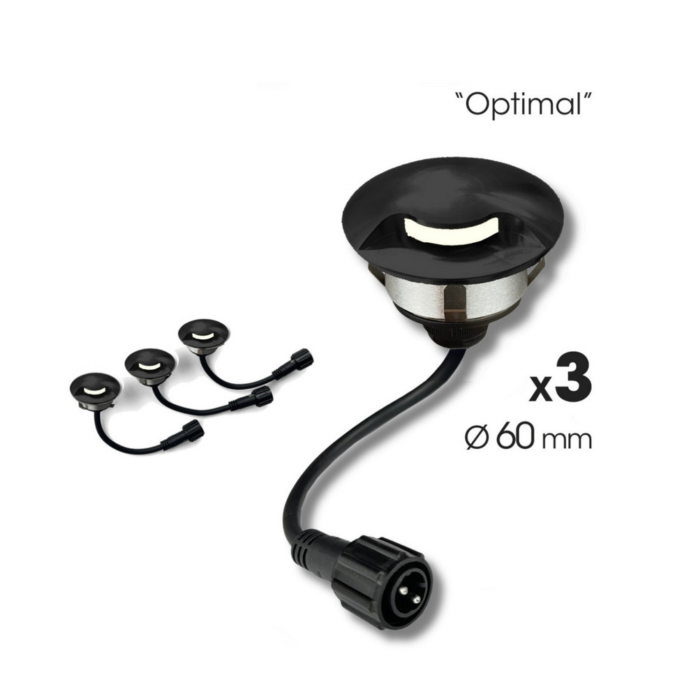 [2036-D311] 2036-D311 - 3 Spots encastrés bois Ø6cm noir - 1 fenêtre