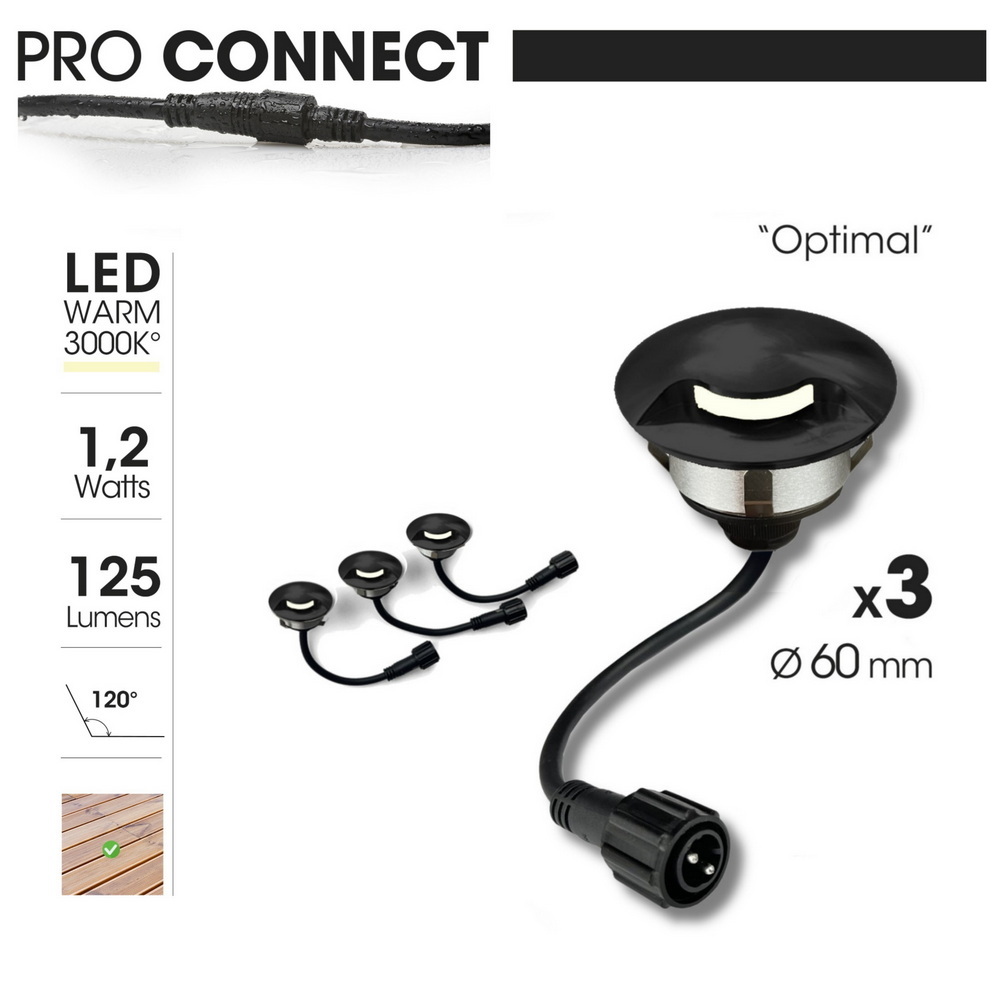 [2036-D311] 2036-D311 - 3 Spots encastrés bois Ø6cm noir - 1 fenêtre