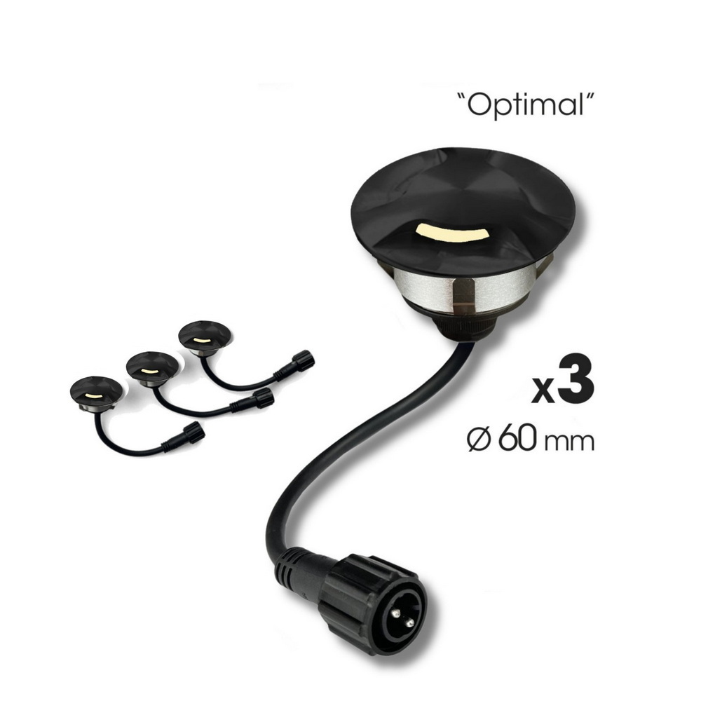 [2036-D313] 2036-D313 - 3 Spots encastrés bois Ø6cm noir - 3 fenêtres