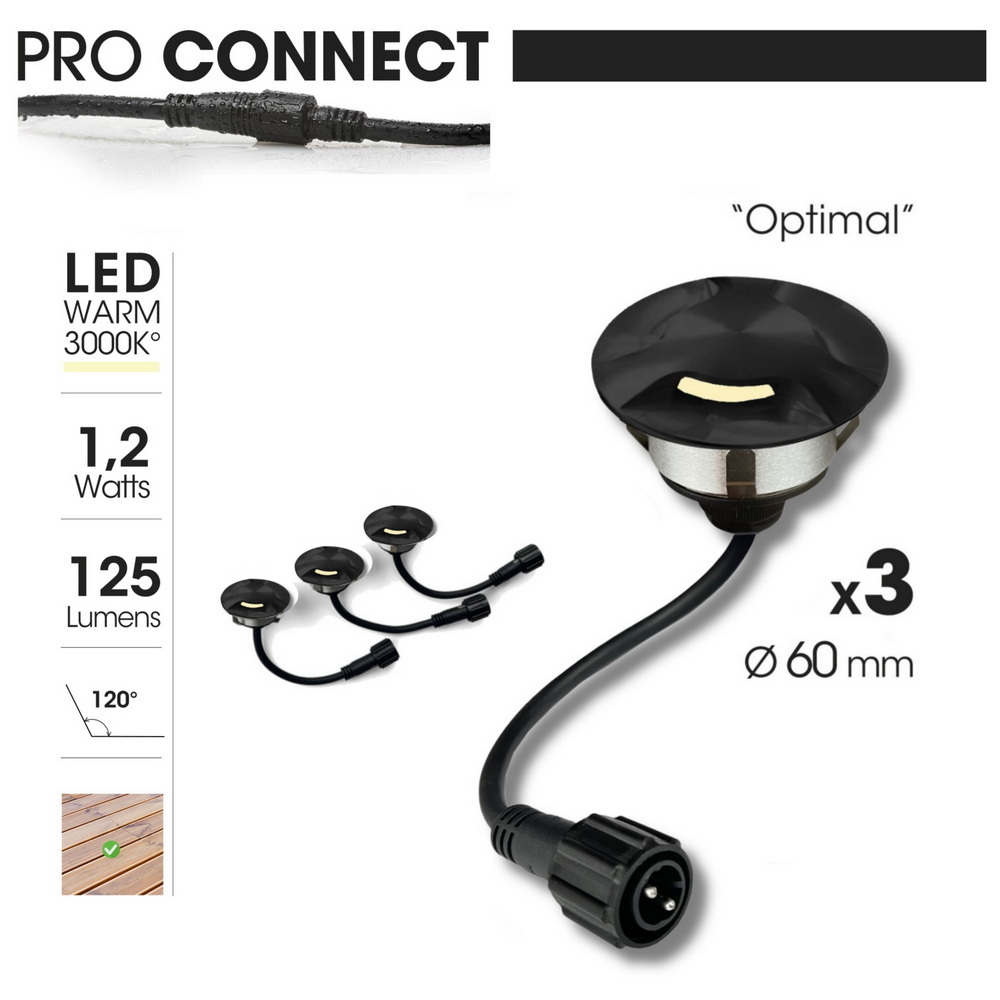 [2036-D313] 2036-D313 - 3 Spots encastrés bois Ø6cm noir - 3 fenêtres