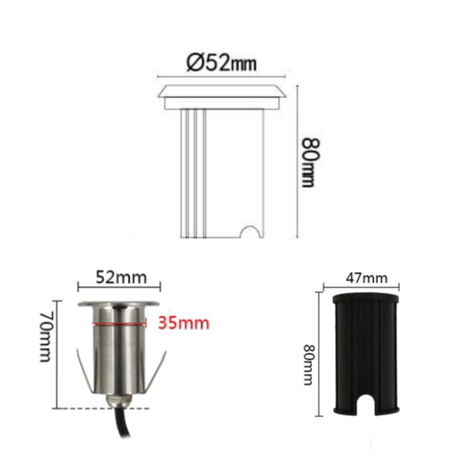 [2646-D403] 2646-D403 - Encastré béton Ø 52mm 3W 3000°K - Top INOX 3 fenêtres