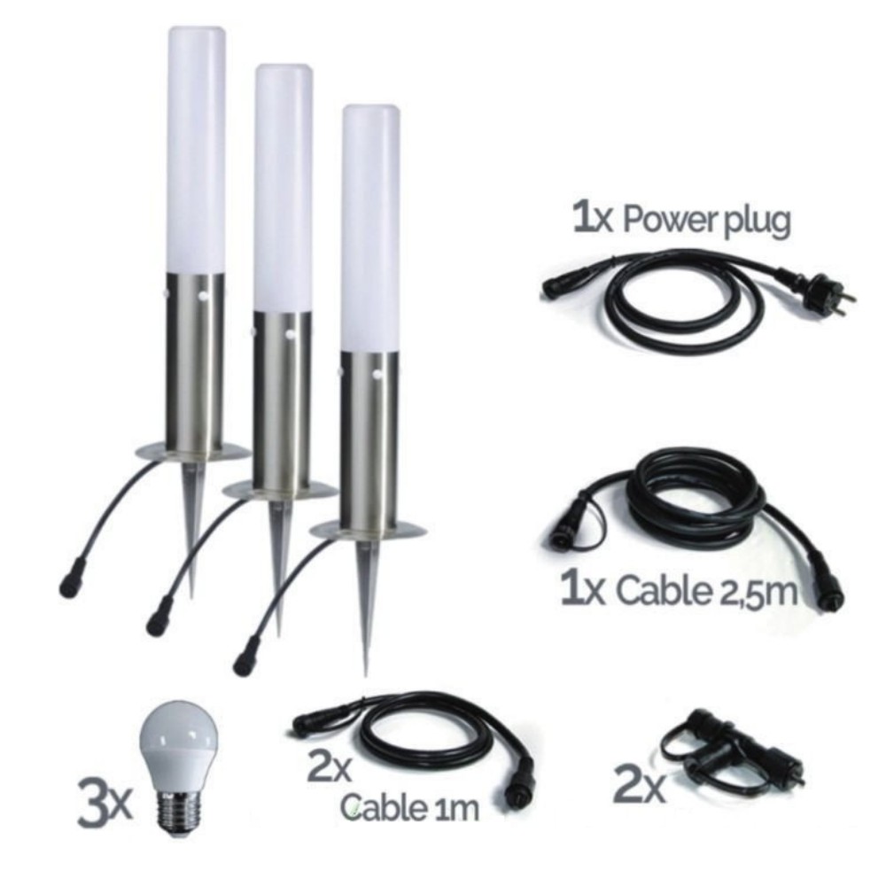 [4213A-Set3] 4213A-Set3 - 3 Bornes Inox à piquer LED