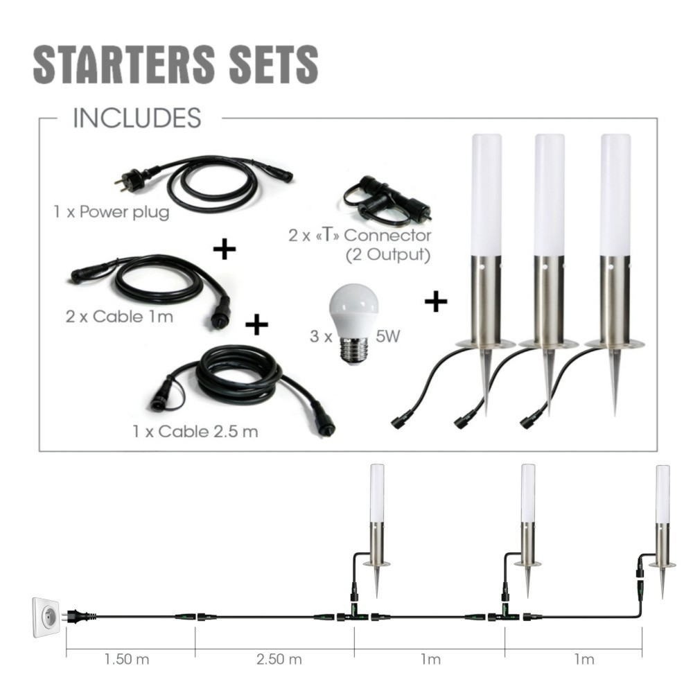 [4213A-Set3] 4213A-Set3 - 3 Bornes Inox à piquer LED