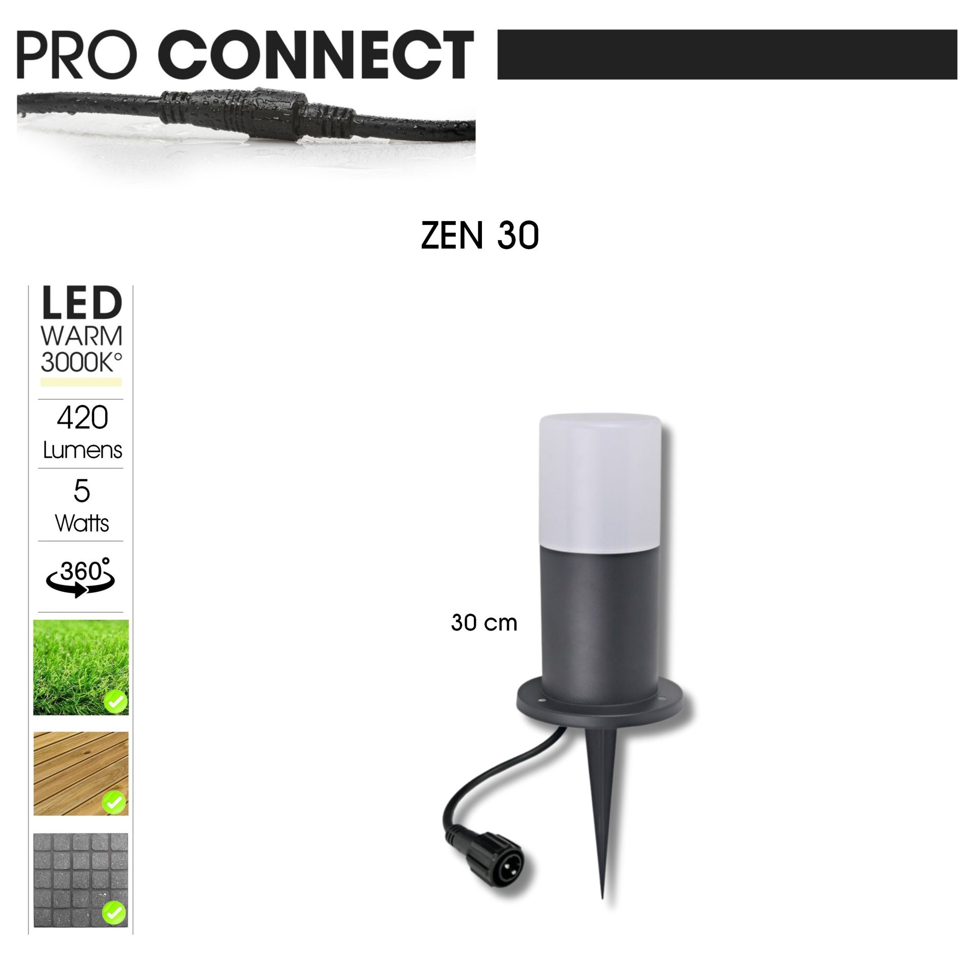 [4222] 4222 - Borne Noire ZEN, Ø 7,6cm + Piquet Ht 30cm