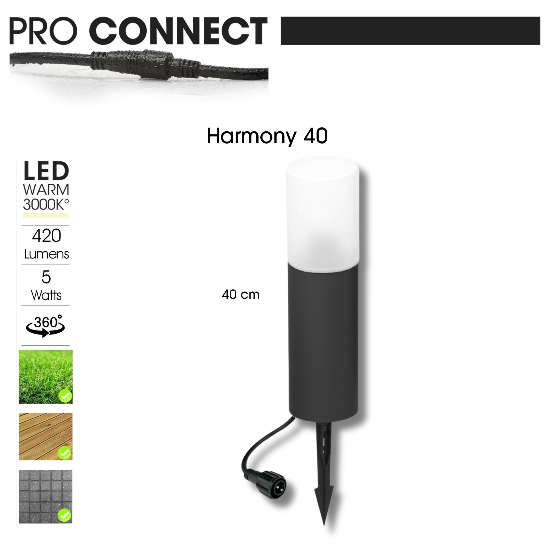 [4233] 4233 - Borne Noire Ø 11,4cm + Piquet Ht 40cm