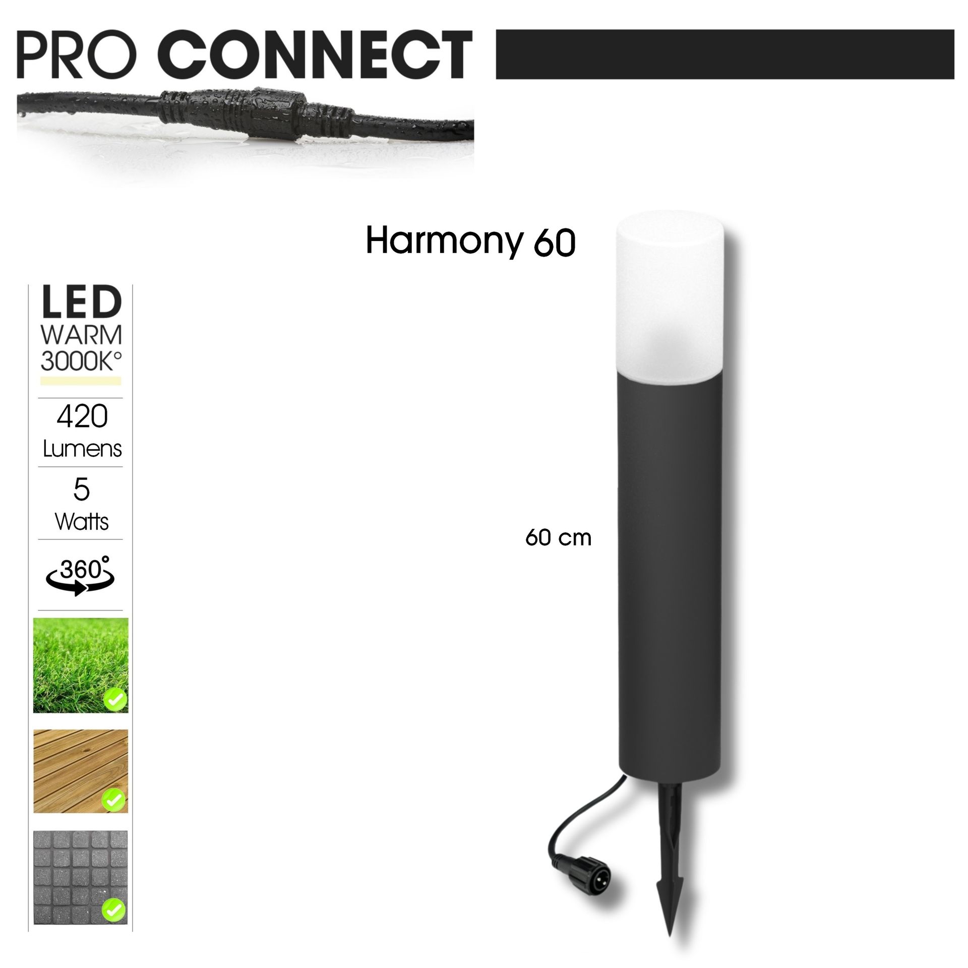 [4234] 4234 - Borne Noire Ø 11,4cm + Piquet Ht 60cm