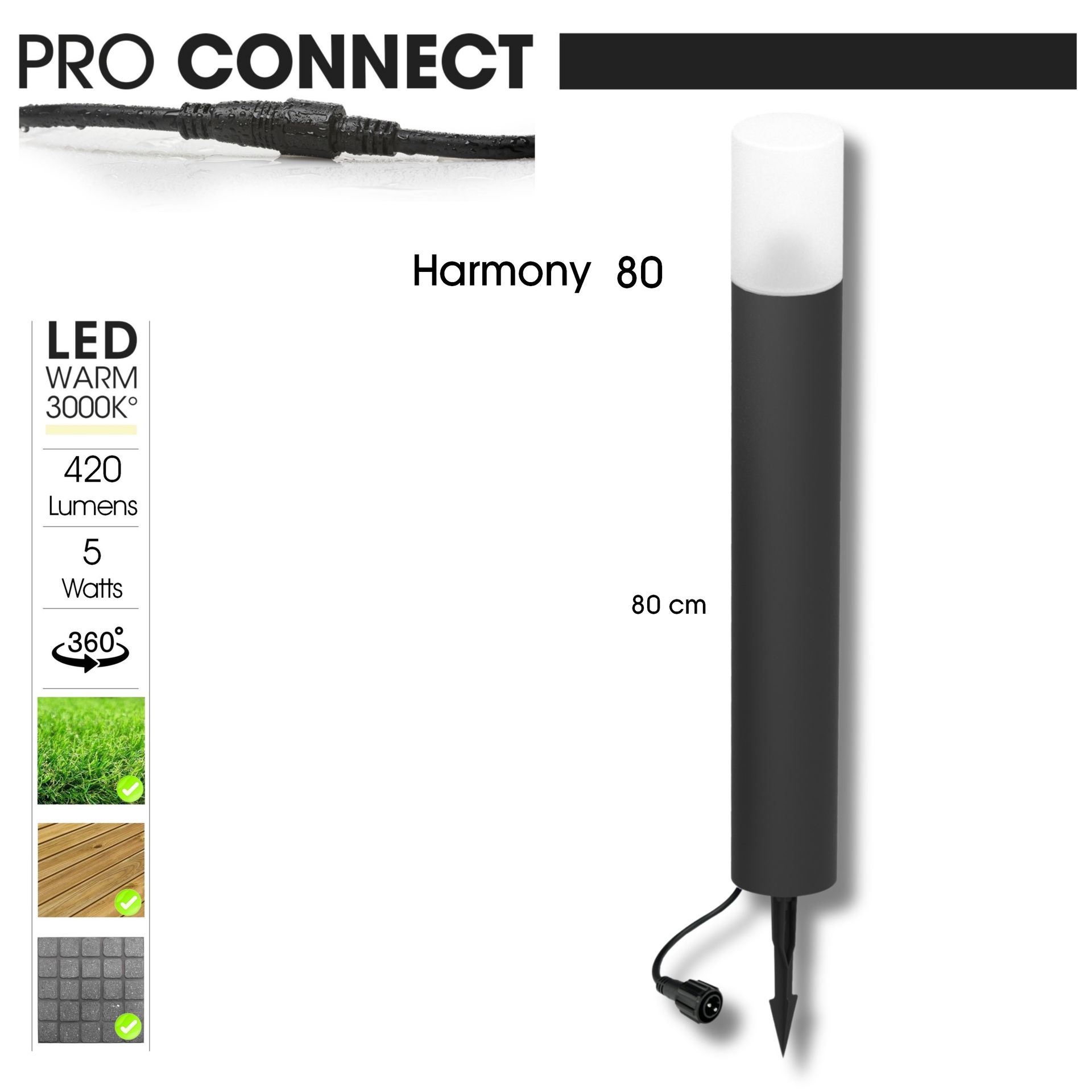 [4235] 4235 - Borne Noire Ø 11,4cm + Piquet Ht 80cm