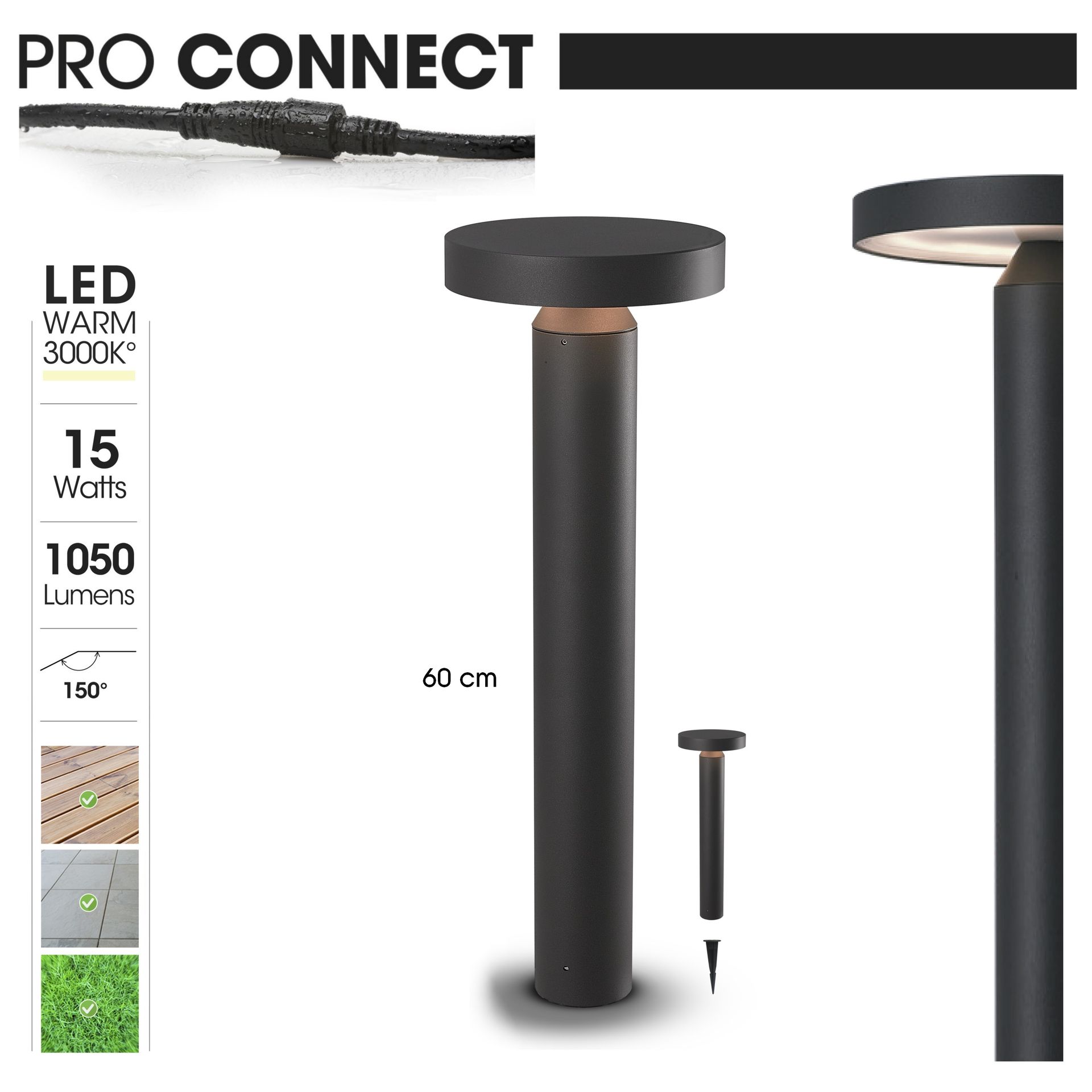 [4255] 4255 - Potelet noir diffuseur Rond - ht 60 cm