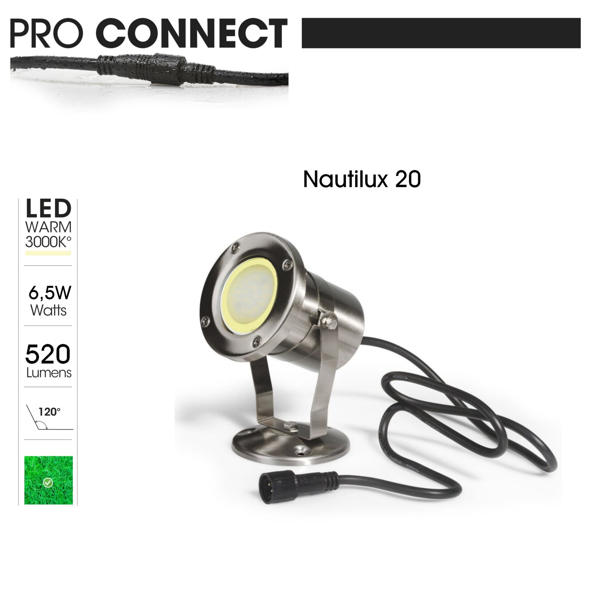 [3476] 3476 - Projecteur immergeable NAUTILUX 20 - INOX IP68(2m) - 6,5W