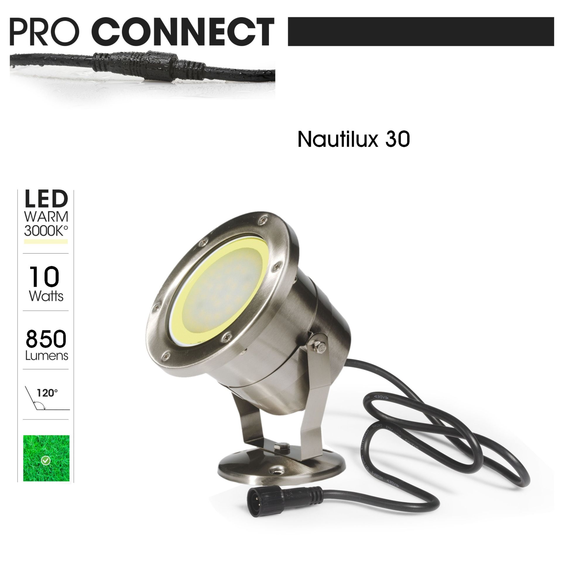 [3676] 3676 - Projecteur immergeable NAUTILUX 30 - INOX IP68(2m) - 10W