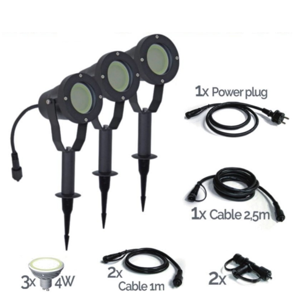 [3416-Set3] 3416-Set3 - 3 Projecteur Alu NOIR MR20 + Access.