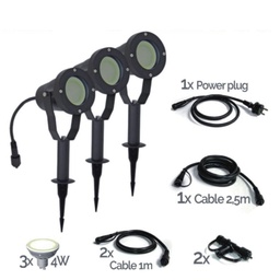 [3416-Set3] 3416-Set3 - 3 Projecteur Alu NOIR MR20 + Access.