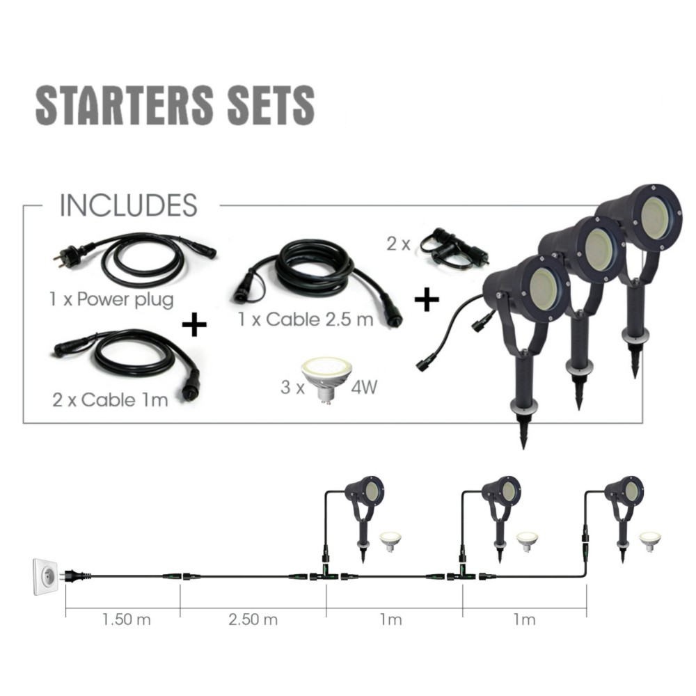 [3416-Set3] 3416-Set3 - 3 Projecteur Alu NOIR MR20 + Access.
