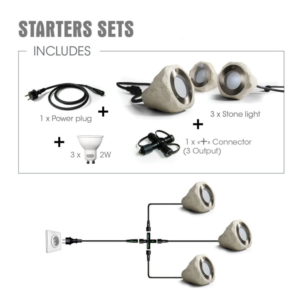 [3216-Set] 3216-Set - 3 Projecteurs Cailloux MR16 2W