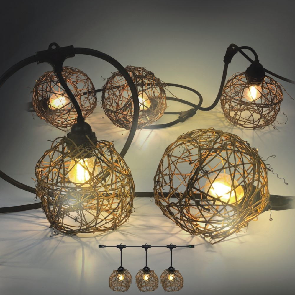 [8606-33-60L] 8606-G33-60L - Guirlande 6m 8xE27 Rattan Ball