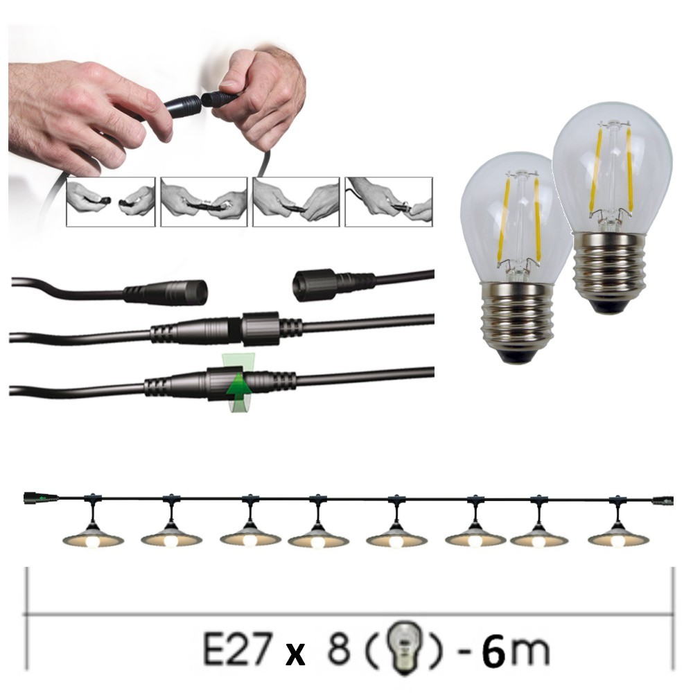 [8606-33-30L-P] 8606-33-30L-P - Guirlande 6m 8xE27 Coupelle + prise