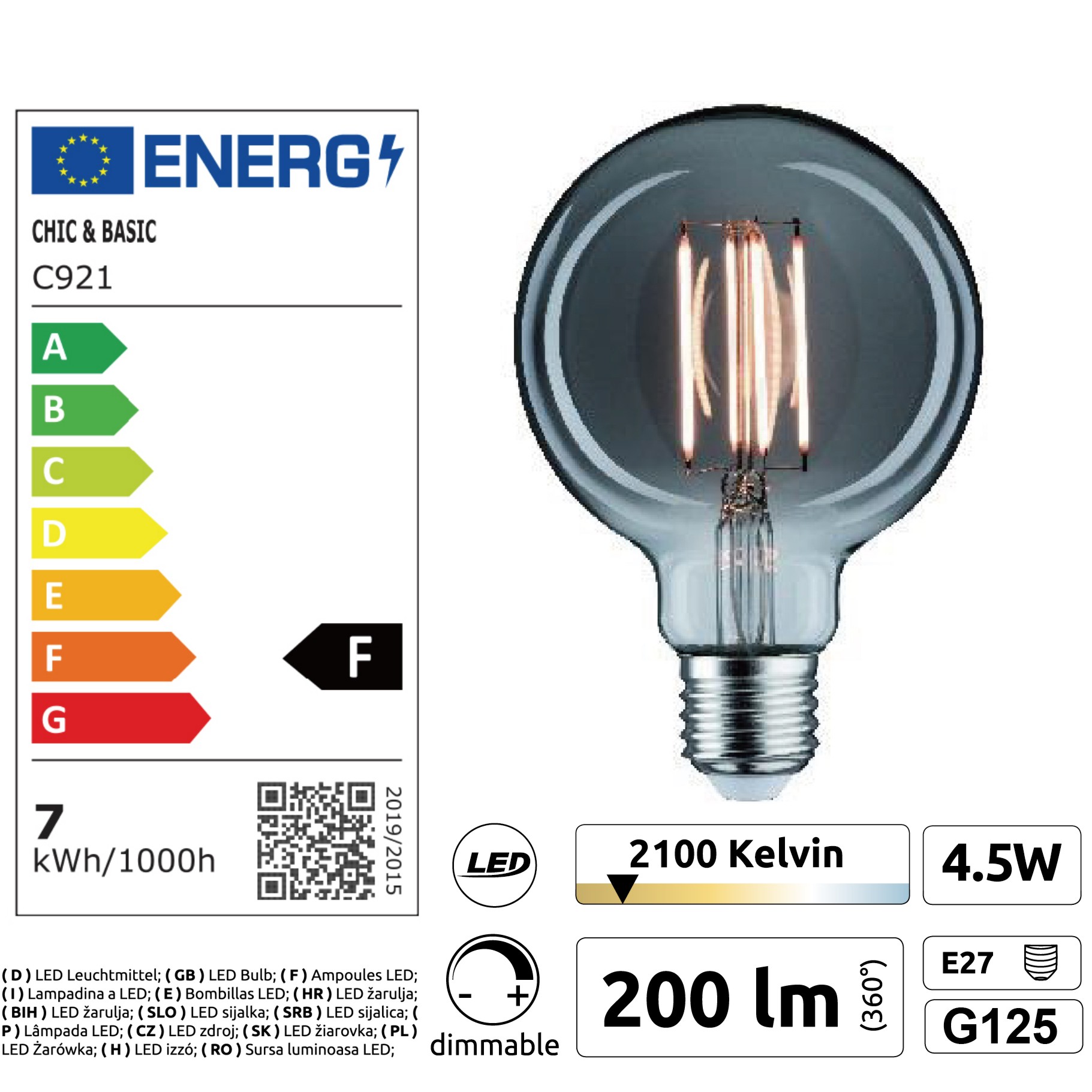 [8606-C921] 8606-C921 - Guirlande (Extension) 6m 8xE27/G125 Fil 2100K