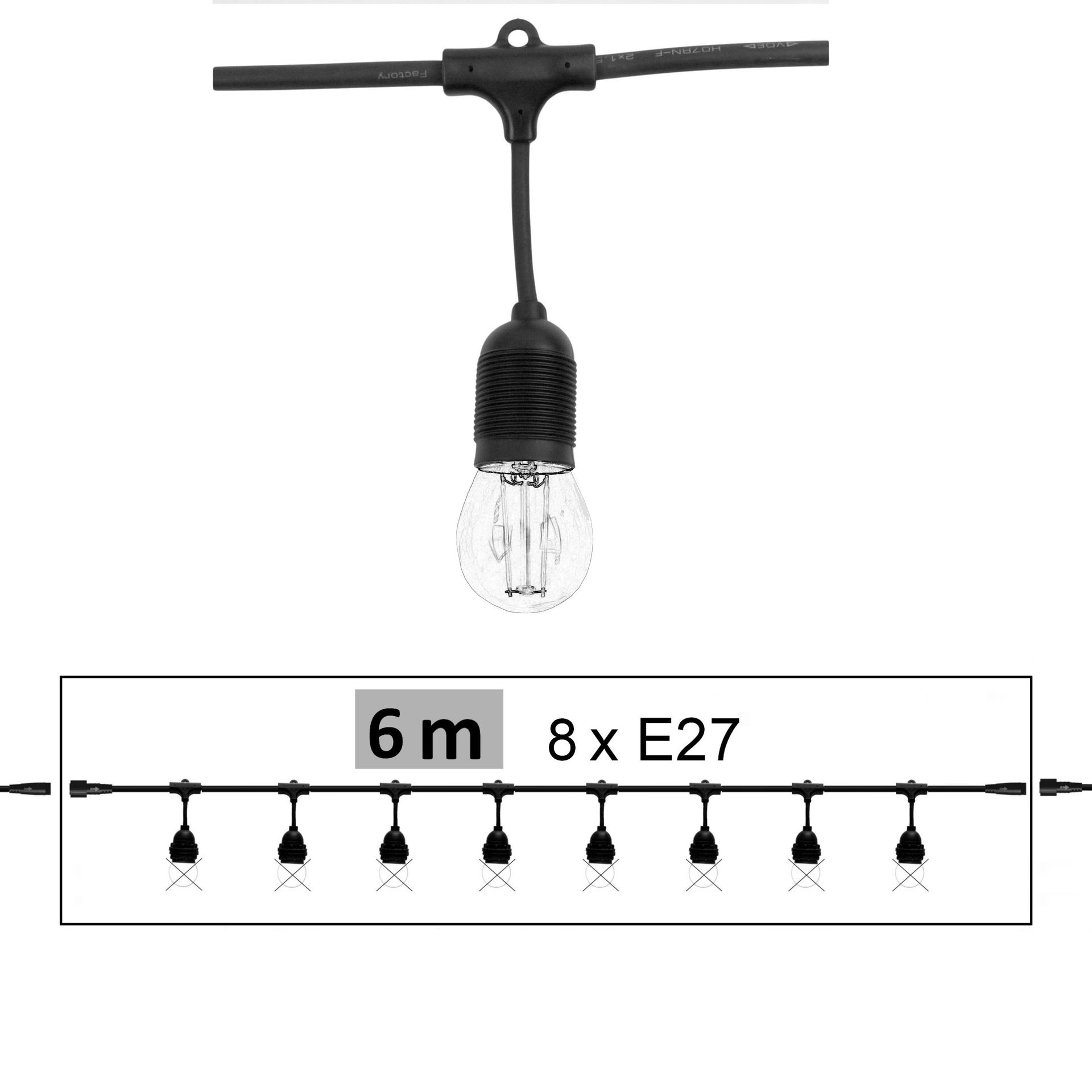 [8606-C920] 8606-C920 - Guirlande (Extension) 6m 8xE27/G125 Fil 2700K