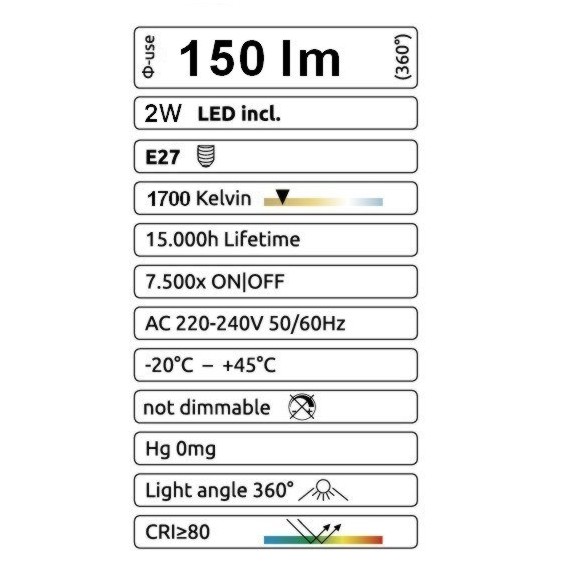 [G34] G34 - Amp. E27/A60 2W 1700K - Antic
