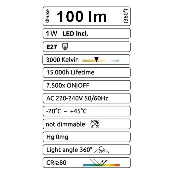 [G40] G40 - Amp. E27/G45 Fil. LED 1W 3000K