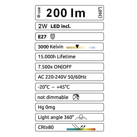 [G42] G42 - Amp. E27/G45 Fil. LED 2W 3000K
