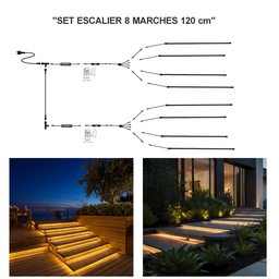 [1018] 1018 - Kit Escalier 8 Marches : 8 Bandeau Lumineux Silicone -1cm x 1,2 m + Accessoires
